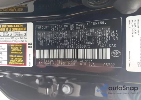 2020 Toyota Avalon Limited z USA, uszkodzony, nr VIN 4T1DZ1FB6LU055972